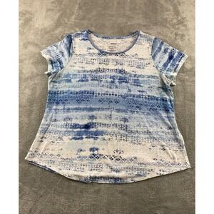 Sonoma Goods For Life The Everyday Tee XL Blue White Batik Medallion StripeShirt
